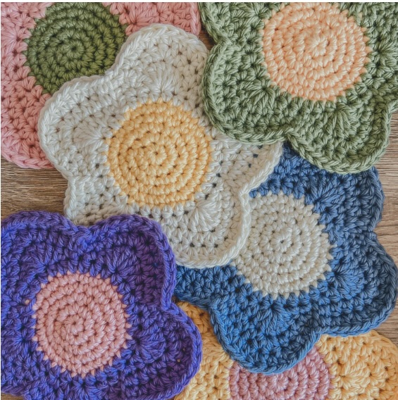 crochet coasters with flower design