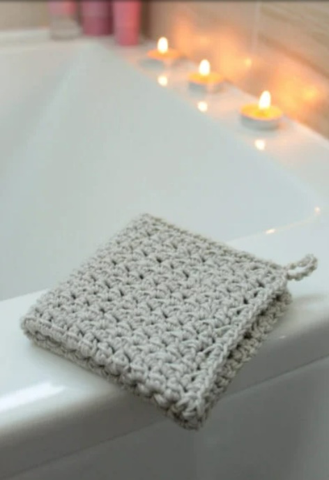 crochet washcloth on bath tub